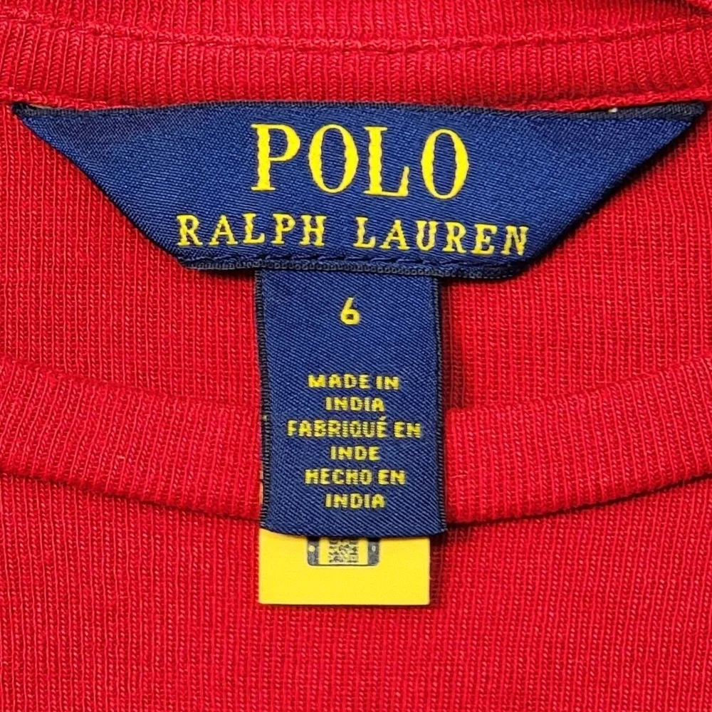 Polo Ralph Lauren Girls Red Ruffle‎ Shoulder Long Sleeve Top Smocked Cuff Size 6